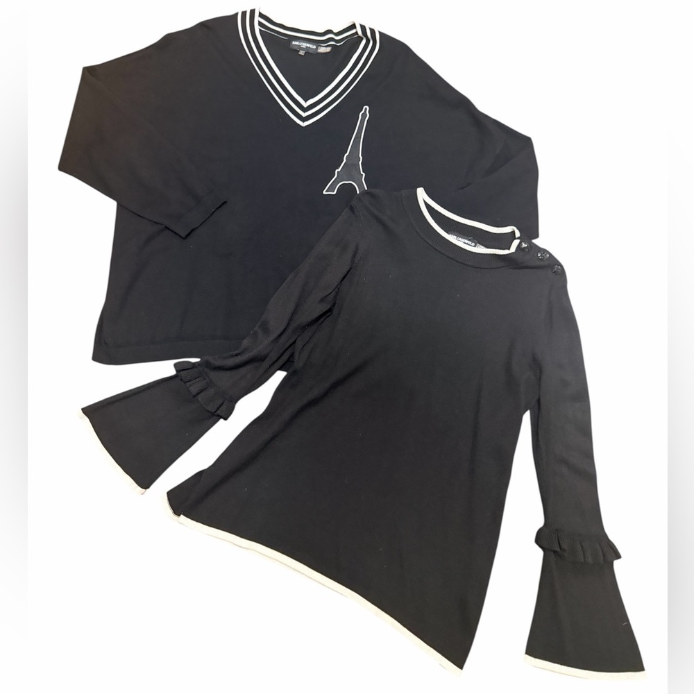 KARL LAGERFELD Knit Black Pull Over Sweaters Womens Size Large LOT X 2 Bundle